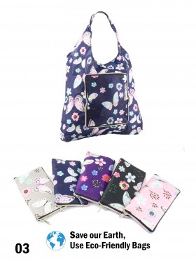 Butterflies & Flowers Reusable Foldable Shopping Bags W/ Zipper(12 pcs)